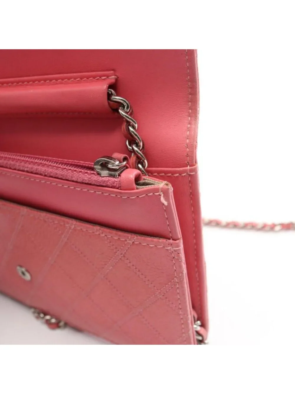 Chanel Shoulder Bag Quilted Pink Caviar Leather Chain Wallet